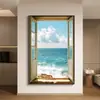 Pintura Decorativa Moderna Simples de Janela Falsa com Paisagem Marinha Pintura de Chão para Parede de Fundo de Sofá Extensão de Espaço Pintura para Pendurar no Quarto