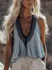 Novedad Primavera y Verano 2026 Comercio Exterior Transfronterizo Ropa Femenina Europea y Americana Escote en V Empalme de Encaje Patrón Creativo Chaleco sin Mangas