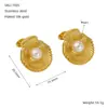 Brincos de Pérola Francesa Europeus e Americanos Transfronteiriços, Brincos de Concha Simples, Modernos e Versáteis, Brincos de Aço Inoxidável 18K para Mulheres Atacado