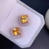 Aretes de Citrino Natural Plata 925 Incrustados con Piedra al Descubierto 9*9mm Citrino Natural Puro de la Suerte Venta Caliente de Aliexpress