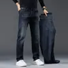 Calça Jeans Masculina Reta Solta Versátil Casual 2026 Nova Inverno Forrada com Fleece Espessada Tendência Marca Calças Longas