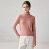 Nuevo suéter de punto casual para mujer otoño 2026, cuello alto de cachemira, camisa base de color liso versátil