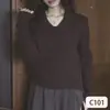 Suéter Tejido de Manga Larga de Color Sólido con Cuello en V Estilo Retro Francés para Mujer, Otoño e Invierno, Prenda Base de Alta Gama Ajustada
