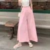 Pantalones Falda de Seda Negra Hielo para Mujer Verano Delgados Plisados de Longitud Media Cintura Alta Estilo Suave Adelgazante Pantalones de Pierna Ancha para Mujer