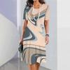 Vestido Feminino Estampa Degradê Elegante Casual Gola Redonda Manga Curta Vestido de Verão Moda Feminina