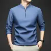 Dropshipping Transfronterizo Artículo Popular Temporada Primavera/Otoño 2026 Camiseta de Manga Larga para Hombre de Mediana Edad Cremallera Media Cuello Alto Camiseta de Color Sólido