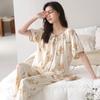 [Liocel] Pijama Feminina Calças de Manga Curta Moda Verão Roupa de Casa Conjunto Moda de Alta Qualidade Primavera e Outono