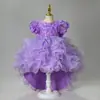 Nuevo Vestido Infantil 2025 Rosa Aplique Tridimensional Vestido de Princesa Vestido de Pastel con Cola de Lazo Infantil