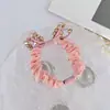 Elástico de cabelo coreano com laço de cristal, scrunchie, cor de primavera, cor de café, elástico elegante, acessório de cabelo doce e simples