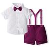 Ropa Infantil Transfronteriza Traje de Caballero para Niño Verano Nuevo Estilo Europeo y Americano Camisa de Manga Corta para Niño Pantalones con Tirantes Ropa de Verano