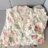 Pijama de Gaze de Algodão Puro com Desenho de Dachshund e Nuvem para Mulheres 2026 Novo Outono/Primavera Mangas Longas Cardigan Roupa de Casa Verão