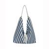 Bolsa de Lona Rayada de Doble Cara Estilo Coreano Estilo Perezoso para Mujer de Gran Capacidad Bolso de Hombro Tipo Tote para Viajes al Trabajo Bolsa de Axila para Estudiantes