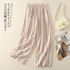 Foto real de pantalones largos de pierna ancha de talle alto con rayas verticales coloridas 2025 para mujer, verano talla grande sueltos adelgazantes versátiles casuales