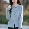 Cuello Polo Diseño que Reduce la Edad Sentido del Diseño Color Irregular Botón Tejido Fino Imitación Lana Cárdigan Suéter Lasel para Mujer Abrigo Pequeño para Mujer