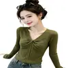 OEM2026 Otoño Nuevo Estilo Coreano Moda Diseño Elegante Corte Ajustado Cuello en V Torcido Manga Larga Suéter de Punto