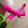 Tallas 34-43 Botas de Ante para Mujer por Encima de la Rodilla para Otoño e Invierno con Plataforma Impermeable, Talla Grande, Punta Fina, Tacón Delgado, Estilo Europeo y Americano, Tacón Súper Alto