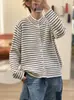 Otoño Invierno 2026 Transfronterizo Nuevo Hilo de Algodón Holgado Rayado Capa Base Cuello Alto Simple Versátil Casual Cardigan de Punto Prendas de Abrigo