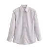 Comércio Exterior Atacado Verão 2026 Estilo Europeu e Americano Moda Camisa de Botão Único com Gola Polo e Ombreira Listrada para Mulheres F611889