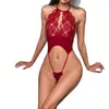 Kou Ni Lingerie Sexy Body Decote Halter Vazado Transparente Estilo Puro Desejo Biquíni Emagrecedor Roupa de Banho para Férias para Mulheres
