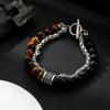 Pulseira de aço titânio com contas de transferência de olho de tigre masculina não desbota personalidade all-match feminina acessórios de alta qualidade feitos à mão pulseira de joia
