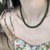 Colar de contas verdes de jade de imitação branca feminino novo estilo chinês lingote de ouro fivela corrente de pescoço nova corrente de clavícula de alta qualidade
