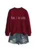 No, ESTOY BIEN Amazon Lista de deseos Versátil Simple Estampado de Letras Sudadera de Manga Larga con Cuello Redondo para Mujer Camiseta Básica