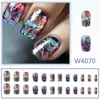 Arte de uñas con craquelado dorado de aurora iridiscente, degradado morado y azul, superficie de uña transparente, puntas de uñas postizas únicas y elegantes