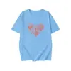 Camiseta 100% Algodão Plus Size para Mulheres, Estilo Novo de Manga Curta para o Verão, Design de Coração Rosa, Comprimento Médio, Caimento Solto, Estilo Europeu Camiseta 100kg