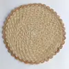 Mantel Redondo Creativo para Mesa de Comedor para Uso en Casa, Esterilla Tejida de Paja de Papel con Patrón de Olas, Aislamiento Térmico, Posavasos Multifuncional de Color Sólido al por Mayor