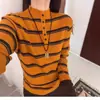 Otoño e Invierno 2025 Suéter Popular Rayas Tejido de Punto Contrastante Estilo Coreano Ropa de Trabajo Camisa Base de Manga Larga Tops para Mujer