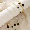 Juego de Joyería de Trébol de Cinco Hojas de Venta Caliente Transfronterizo para Mujer, Collar Simple de Flor de la Suerte con Goteo de Aceite, Versátil Juego de 5 Piezas de Aretes y Joyería de Mano
