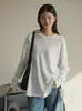 Camiseta base de algodón con estampado de copo de nieve, tacto a lino lavado, corte holgado, cuello redondo, manga larga para mujer, top pullover casual, ropa de mujer para primavera-verano