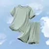 Pijama Infantil de Modal, Roupa de Casa para Meninos, Shorts de Manga Curta para Meninas, Conjunto de Roupas de Seda Gelada para Ar Condicionado Infantil Tamanho Médio e Grande