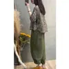 Traje Casual de Moda 2025 Algodón y Lino Talla Grande Holgado Top Estampado Pantalones Harem de Lino Conjunto Casual de Dos Piezas