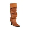 Talla 34-48 Transfronteriza Talla Grande Botas de Mujer Otoño e Invierno Punta Fina Caña Alta Botas Martin Suela de Goma Suave Mujer Tacón de Aguja Estilo Europeo y Americano Color Sólido