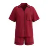 Ropa de Casa de Estilo Nuevo con Cuello de Solapa Wenhua, Manga Corta, Pantalones Cortos, Traje Holgado Casual, Ropa Exterior, Raya Ondulada, Transpirable Tz4137