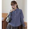 Camisa interior de manga larga con diseño cruzado y cuello de muñeca a cuadros estilo japonés para mujer, primavera 2025