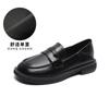 Sapatos de Couro Preto para Mulheres, Estilo Britânico, Novos Mocassins Baixos Outono e Inverno 2026, Sapatos Femininos de Tamanho Grande, Tamanhos 41 a 43