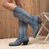 Botas Largas para Otoño e Invierno, Punta Fina, Talla Grande, Botas de Tacón Alto para Mujer, Bordadas Retro tipo Caballero del Oeste Vaquero de Tacón Alto y Grueso