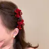 Pinza para el Cabello Roja de Lujo con Lazo y Brillantes Pedrería, Pinza Sencilla y Elegante para Flequillo, Pasador Lateral, Accesorio para el Cabello