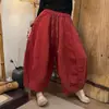 Verano 2026 Nuevos Pantalones de Linterna Holgados Casuales Versátiles Vintage Simples de Artesanía de Alta Gama con Retazos Talla Grande de Algodón y Lino para Mujer