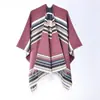 Chal de Punto Rayado con Borlas Engrosado para Otoño e Invierno, Chal Bufanda Cálida con Borlas, Accesorio Cálido de Moda Jacquard Rayado