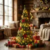 Amazon Transfronterizo Modelo Nuevo Rojo Retráctil Plegable Decorativo Árbol de Navidad PVC Luminoso LED Árbol de Navidad Flockado