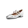 Hebilla Cuadrada Simple Zapatos Gruesos de Tacón Medio Tallas Grandes 32-43 Zapatos de Comercio Exterior Zapatos Transfronterizos