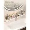 Estante para grifo, estante de almacenamiento para baño, instalación sin taladro, escurridor de acero inoxidable, organizador de encimera de fregadero, almacenamiento para tocador, estante de almacenamiento con frente de espejo