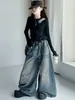 Nuevo conjunto de mezclilla para niñas estilo coreano con estampado de grafiti para otoño, pantalones tipo papá para niñas de primavera y otoño con camiseta básica de manga larga