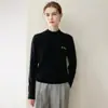 Suéter de cachemira para mujer % cachemira pura de cabra, nuevo otoño e invierno cuello redondo color liso jersey capa base suéter cálido, negro