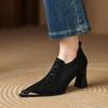 Sapatos de Salto Metálico Estampa Leopardo Estilo Britânico Feminino 2025 Primavera e Outono Nova Moda Bico Fino Salto Grosso Boca Profunda Moda Sapatos de Camada Única