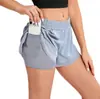 Shorts Esportivos de Verão Europeus e Americanos com Cordão, Modelo Solto Falso Duas Peças, Bolso, Fitness, Secagem Rápida para Mulheres