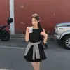 Vestido Tank Casual de Verão Estilo Coreano Chique com Babados Estilo Francês Sem Mangas Vestido Curto
